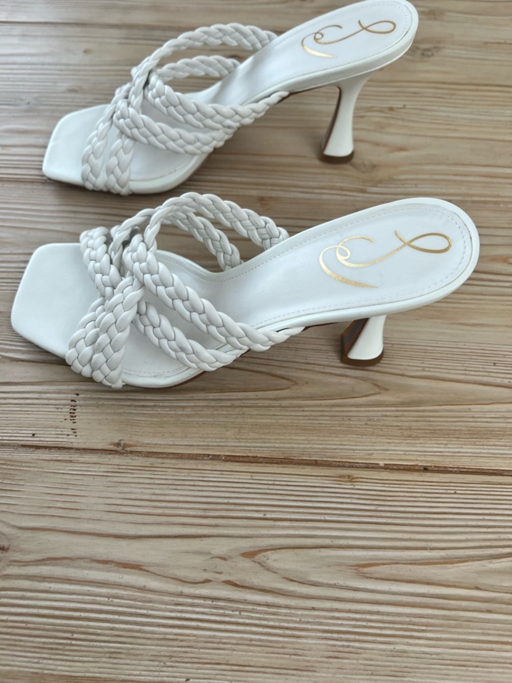 Sam Edelman White Braided Strap Heels Square Toe Mule Sandals Size 8.5 - Picture 3 of 6